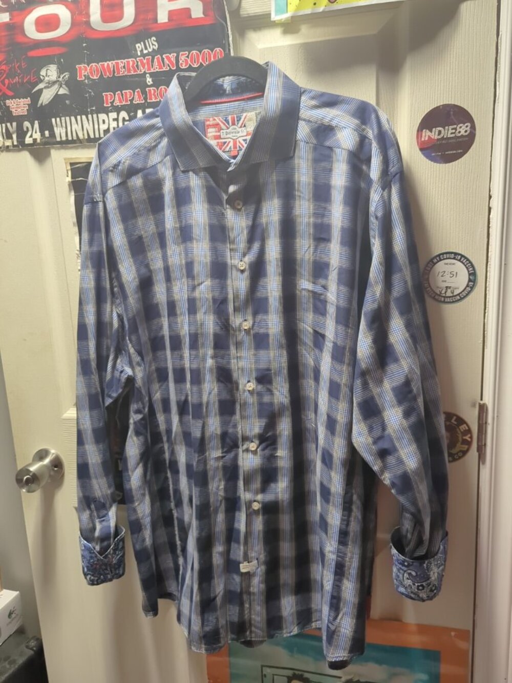 7 Downie St Mens Short Sleeve 100% Cotton Button Up Shirt Size 10 Blue Flip Pais